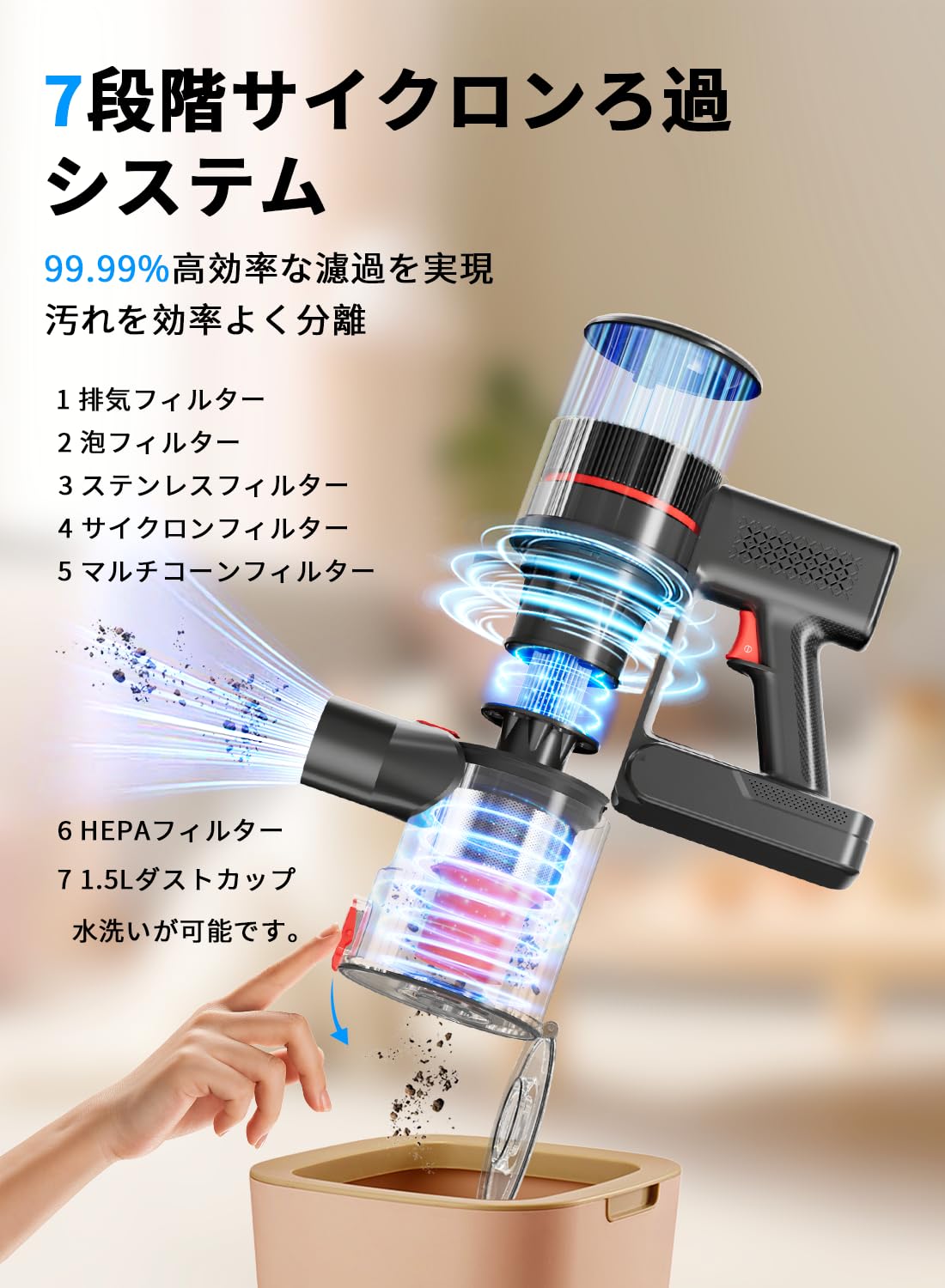Amazon.co.jp: Uowind Z16 Cordless Vacuum Cleaner, Stick Cleaner